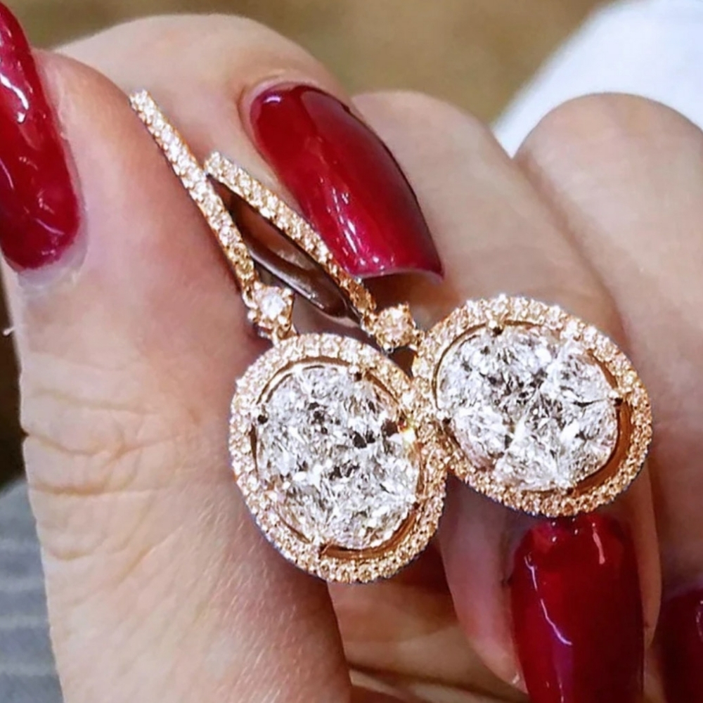 🎀18k/925 Classic Diamond Drop Earrings - Picture 4 of 5